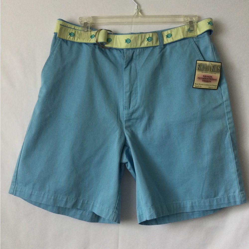 Khakis Light Blue Cotton Shorts with Light green Belt